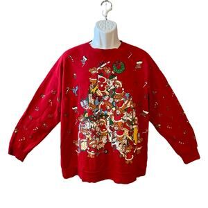 VINTAGE 80s Nutcracker Teddy Bear Holiday Party Ugly Christmas Sweatshirt Large